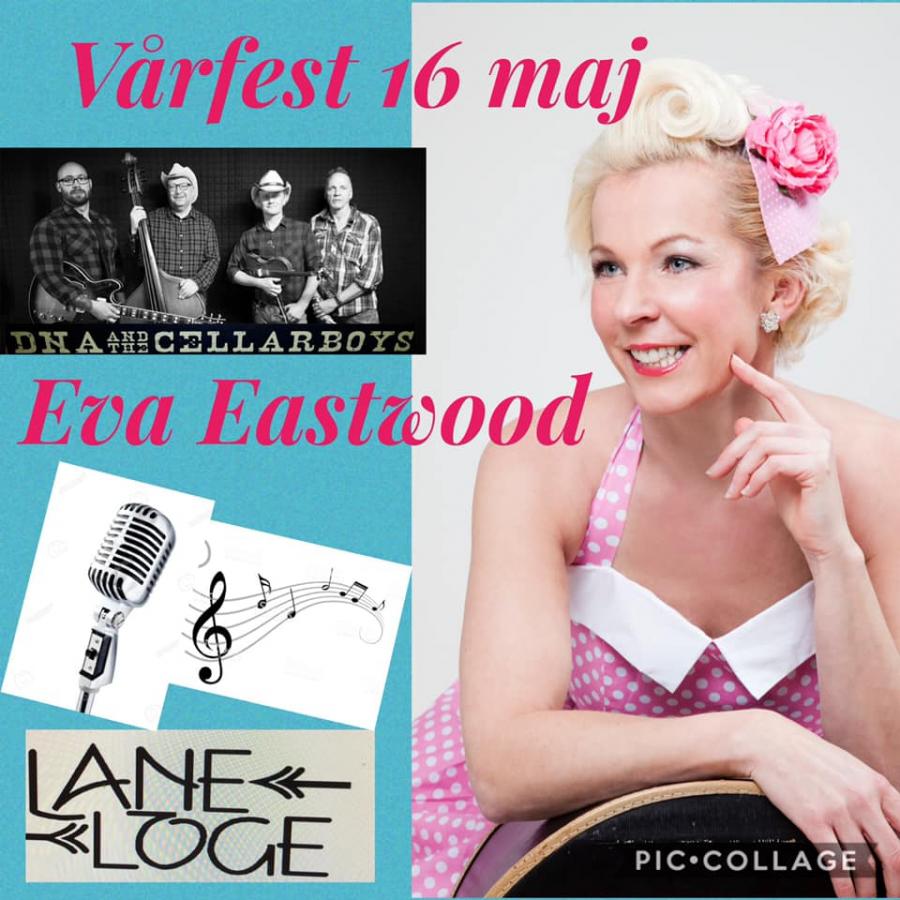Eva Eastwood med band och DNA and the Cellarboys poster