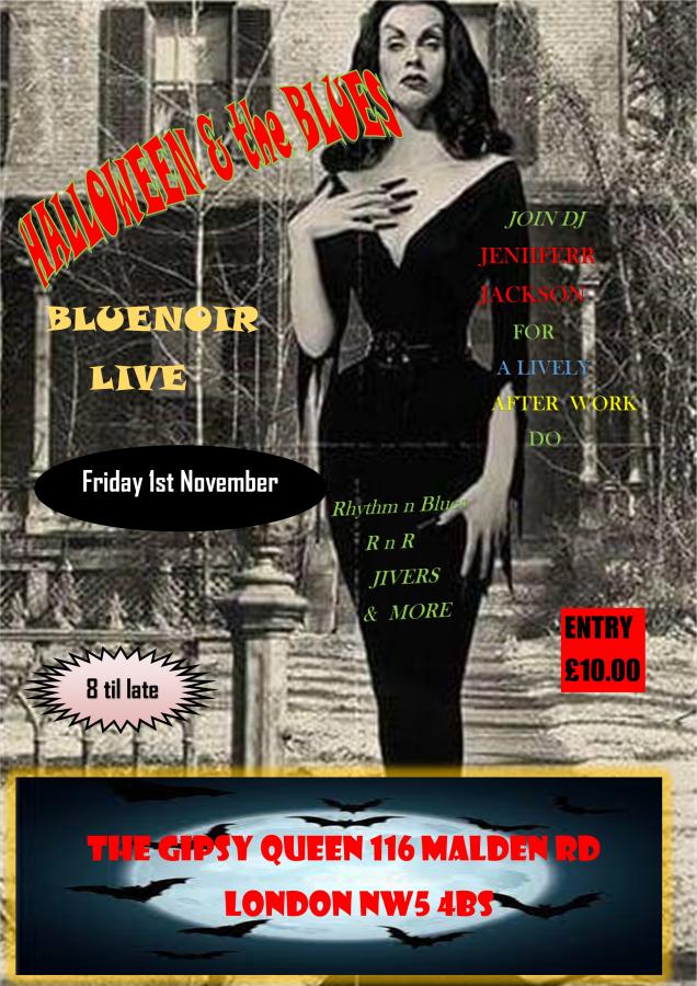 HALLOWEEN AND THE BLUES a rockin' 50's  jive party poster