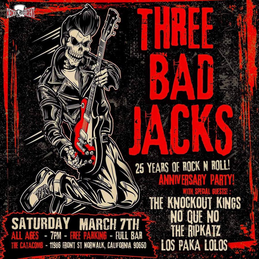 Three Bad Jacks anniversary party poster