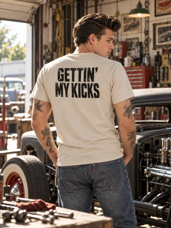 Man wearing the Gettin' My Kicks Light Tee