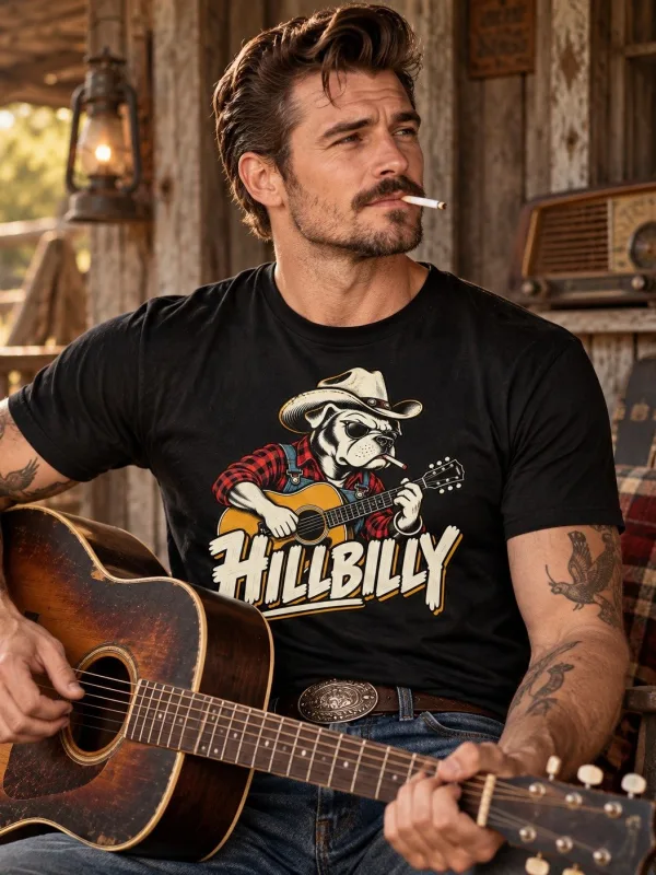 Man wearing the Hillbilly Dog Tee
