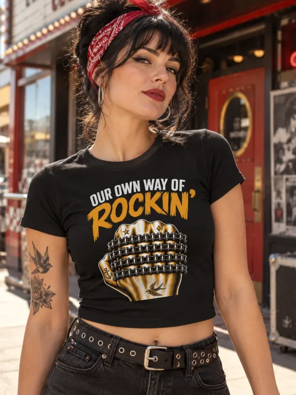 Woman wearing the Our Own Way of Rockin' Tee