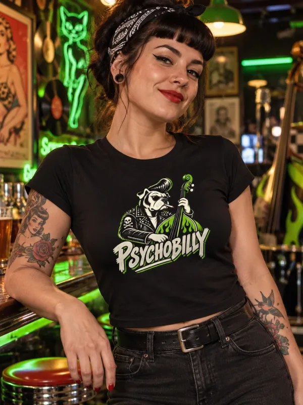 Woman wearing the Psychobilly Dog Tee