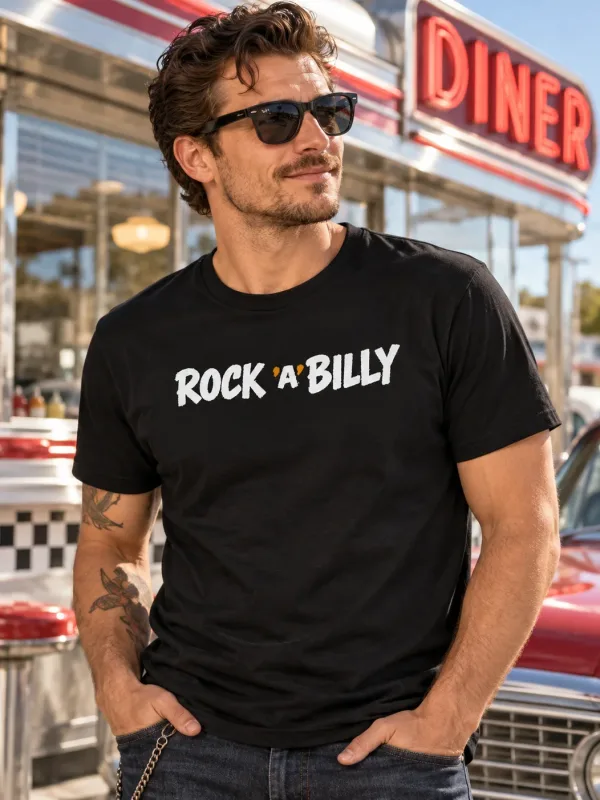 Man wearing the Rock 'A' Billy Tee