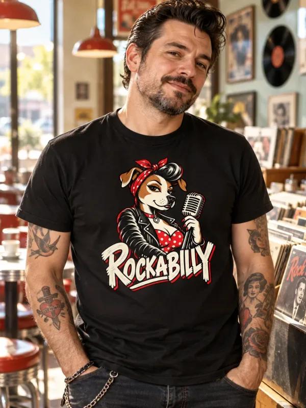 Man wearing the Rockabilly Pin-Up Tee