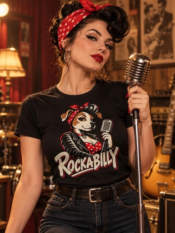 Woman wearing the Rockabilly Pin-Up Tee