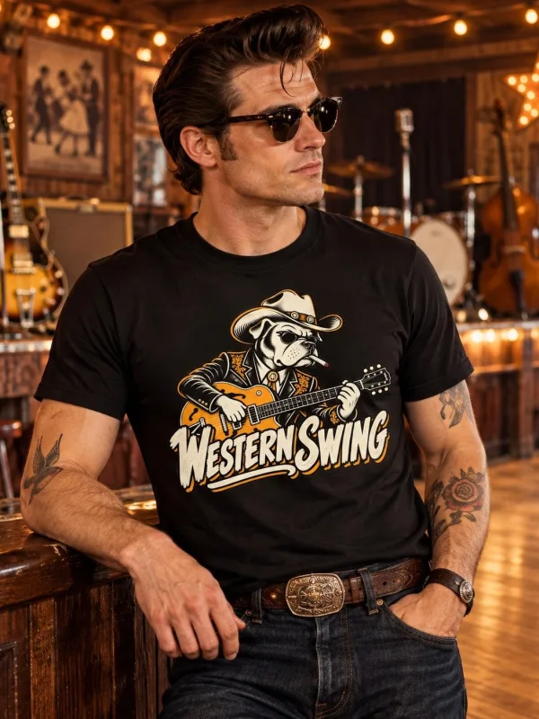 Man wearing the Western Swing Dog Tee